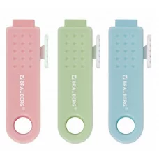 Ластики выдвижные BRAUBERG "Slider Mini", НАБОР 3 ШТУКИ, 68х12х8 мм, пастельные цвета, блистер, 271992