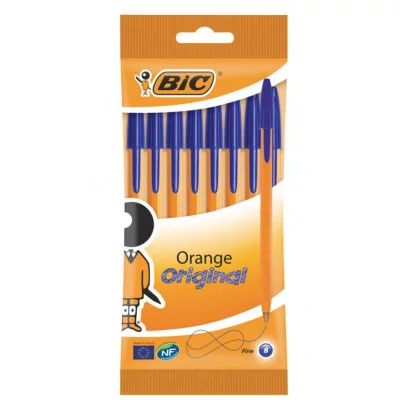 Ручки шариковые BIC "Orange Fine", НАБОР 8 шт., СИНИЕ, линия письма 0,32 мм, пакет, 919228