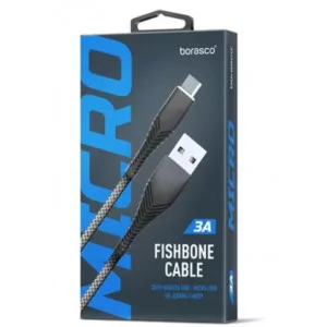 Кабель BoraSCO (38500) Fishbone micro USB серый, 1 м, 3A, 4627174894684