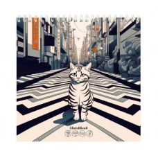 Скетчбук 48л. КОТ НА ДОРОГЕ 48-1275 гребень мяг.обл. б/о с жесткой подложкой 100гм2 190х190 мм