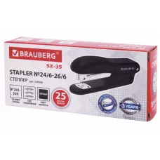 Степлер №24/6, 26/6 BRAUBERG "SX-39", до 25 листов, черный, 228590