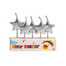 Свечи для торта на пиках. Серебряные звездочки 5 шт. С-2541