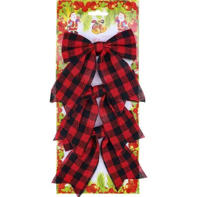 Новогоднее украшение. Набор ёлочных бантов, 3 шт "Клетка", 11*11 см НУ-2287