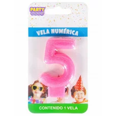 Свеча для торта Ярко розовая. Цифра 5  С-3012