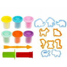 Пластилин-тесто для лепки BRAUBERG KIDS, 6 цветов, 300 г, 10 формочек, шприц, стек, крышки-штампики, 106719