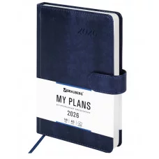 Ежедневник датированный 2026 А5 138x213 мм, BRAUBERG "Legend", под кожу, застежка, синий, 117067