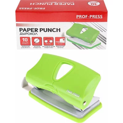 Дырокол (ДР-2775), на 10л., пластик./к в карт. коробке, зеленый ДР-2775