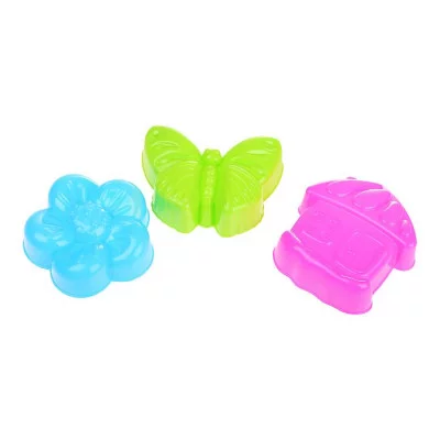 Формочки для песка (3 штуки в сетке) (Цветок, бабочка, домик)