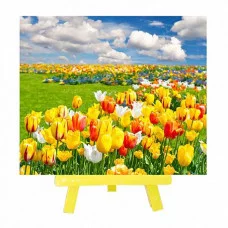 Алмазная мозаика M-10404 с мольбертом ПОЛЯНА ТЮЛЬПАНОВ,21х25 см,1дизайн,ОПП упаковка.