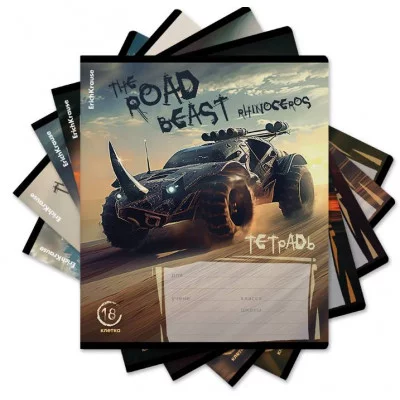 Тетрадь школьная ученическая ErichKrause Road Beast, 18 листов, клетка, выборочный УФ-лак 018019154-63268