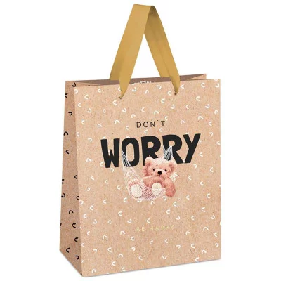 Пакет подарочный 1шт 18*23*10см MESHU "Don\'t worry", отд. фольгой, крафт 339767