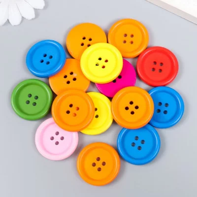 Пуговицы дерево для творчества 4 прокола "Простые" набор 15 шт 3х3 см   9282112