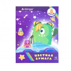 Бумага цветная Alingar, А4, немелованная, односторонняя, 16 листов, 8 цветов, на скрепке, "Монстрики" AL8278