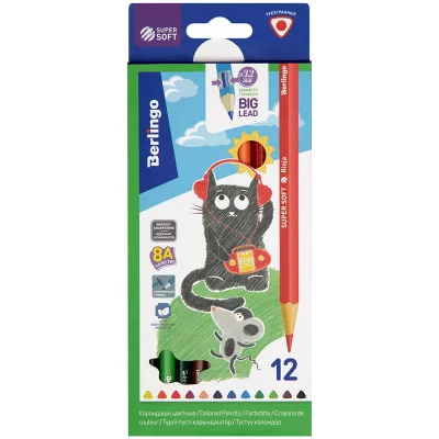Карандаши цветные Berlingo "SuperSoft. Жил-был кот", 12цв., трехгран., заточен., картон, европодвес BERLINGO_ 297236