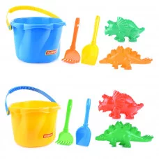 Набор №665: ведро-цветок среднее №4, лопатка №5, грабельки №5, формочки (динозавр №1 + динозавр №2) 93929