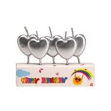 Свечи для торта на пиках. Серебряные сердечки 5 шт. С-2539