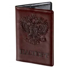 Обложка для паспорта STAFF, полиуретан под кожу, "ГЕРБ", коричневая, 237604