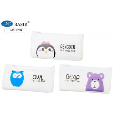 Пенал-косметичка: "ЖИВОТНЫЕ"; силиконовый, белый с рисунком /ассорти/, размер 19*9 см.