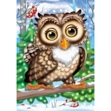 МОЗАИКА ИЗ СТРАЗ. Формат А5 (с перьями). Зимнаяя сова (Арт. М-6813)