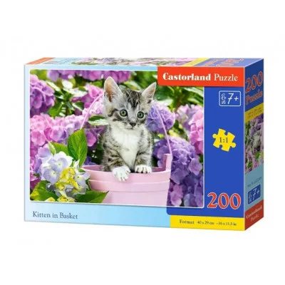 Пазлы 200 "Котенок в корзине" Premium (10013160/040522/3231557,Польша) В-222209