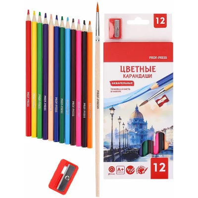 Карандаши цв.акварел.12 цв. ТУМАННЫЙ ГОРОД (КЦ-4387) гекс,точилка и кисточка в наб,d=3мм, КЦ-4387
