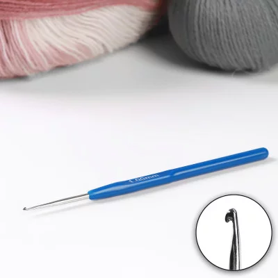 Крючок для вязания сталь пластик ручка (цена за шт) 13,5см d1,0мм синий АУ 1161176