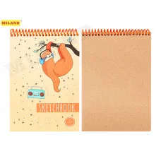 Скетчбук А5 "Ленивец" (жест подложка, на спирали, 50л, крафт блок) 50-1688