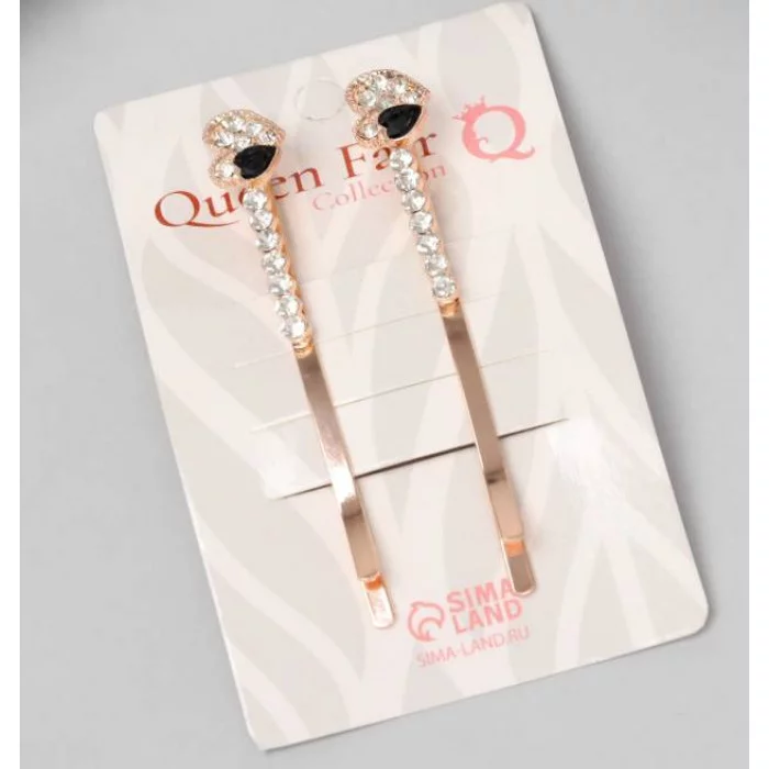 Невидимка для волос "Хайди" (набор 2 шт) сердце 6см розовое золото 10454737