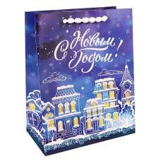 Dream cards Пакет подарочный с мат. лам. и мягкими ручками и флоком 26 x 32 x 10 см (L) С Новым годом, город!, 210 г ПКП-3752