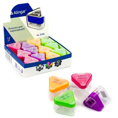 Точилка пластиковая Alingar, 2 отверстия, контейнер, ассорти AL6196