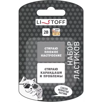 Набор ластиков. Прямоугольные с печатью. 2 шт. Блистер с европодвесом Кот-агент ЛП20037