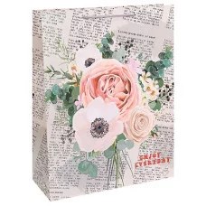 Dream cards Пакет подарочный с мат.лам. и глиттером 31х42х12см (XL) Газета нежным букетом, 210 г ПКП-2613