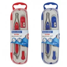 Готовальня BRAUBERG "Extra", 4 предмета (циркуль 120 мм, точилка, отвёртка, грифель), 210686