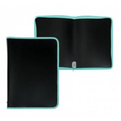 Папка 1 отделение, А4 325х230х25 мм, Пчелка, пластик, без дизайна, молния вокруг, "Черная/Мятная" ПМ-А4-11