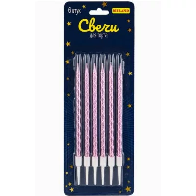 Свечи для торта на подставках "Веселье" 0.4*10 5 + 3см 6шт розовые С-2031