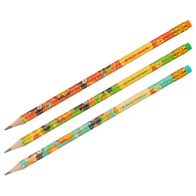 Карандаш ч/г Мульти-Пульти "Чебурашка" HB, с ластиком, круглый, заточен., ассорти 357201