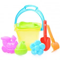 Песочный набор № 135 (ведро 1,1 л кувшин прозрачное, сито, лопатка 19 см, грабли 3формочки) 1835