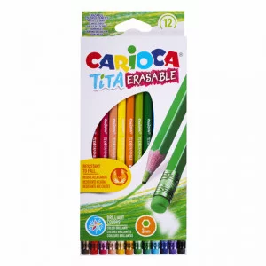 Карандаши цветные пластиковые стираемые Carioca "Tita Erasable", 12цв., заточен., картон, европодвес 262581