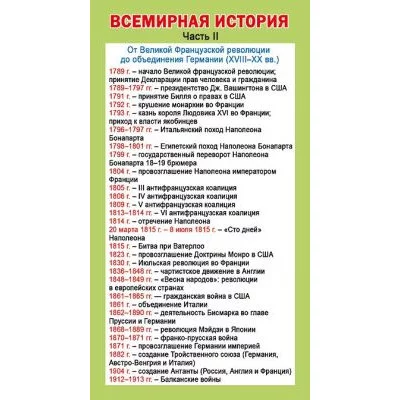 Карточка обучающая а6 "Всемирная история. Часть 2" Мир поздравлений 80392