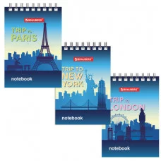 Блокнот МАЛЫЙ ФОРМАТ 75х105 мм А7, 40 л. гребень, картон, клетка, BRAUBERG, Города 129856