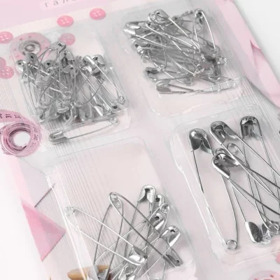 Набор булавок английских 55-60шт металл №0134 2,7/3,2/4,2/5см серебряный блистер 137889