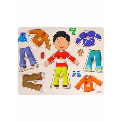 Деревянная игрушка. Рамка-вкладыш (30х22см) "ОДЕВАШКА. МАЛЬЧИК" (в слюде) Арт.AN02736