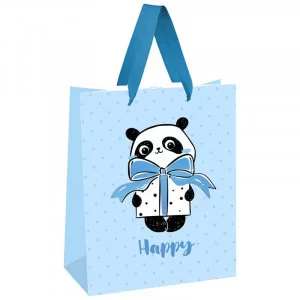 Пакет подарочный 1шт 18*23*10см MESHU "PandaGift_Blue", отд. фольгой, матовая ламинация 339794
