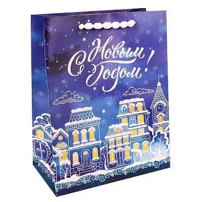 Dream cards Пакет подарочный с мат. лам. и мягкими ручками и флоком 26 x 32 x 10 см (L) С Новым годом, город!, 210 г ПКП-3752