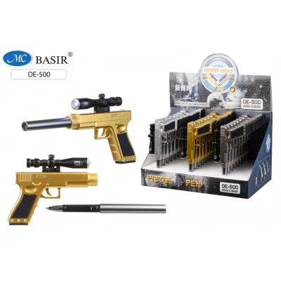 Ручка шариковая с чернилами на масляной основе "ПИСТОЛЕТ";  цветной корпус /ассорти/, колпачок выпол DE-500/648