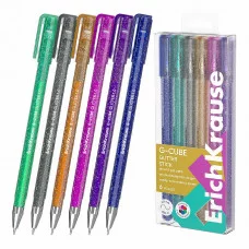 Набор из 6 ручек гелевых ErichKrause G-Cube® Stick Glitter 1.0, цвет чернил ассорти  61458