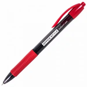 Ручка шариковая автоматическая с грипом BRAUBERG OFFICE STYLE, КРАСНАЯ, узел 0,7 мм, линия 0,35 тонированный корпус, 144211
