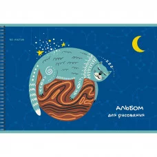 Альбом для рисования 40л Гребень мел картон печать по металлизированной пленке серебро 110г/м2 Кошачья планета АСГ2Л402271