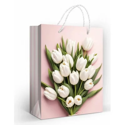 Пакет подарочный (M) "Молочные тюльпаны" 151102682