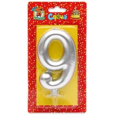 Свеча для торта Серебряный металлик (большая) Цифра 9 С-1881 466-5-305-41881-1